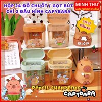 (SỈ) HỘP 24 cái Gọt Chuốt Bút Chì 2 Lỗ hình CAPYBARA Hot Trend Đa Dạng có hộp đựng vụn chì Cho Học Sinh - Minh Thư VPP