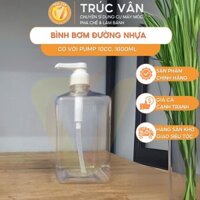 [Sỉ lẻ] Bình nhựa 1600ml bơm siro đường chia vạch có vòi Pump - Pha chế Trúc Vân