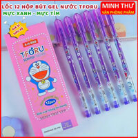 (SỈ) Lốc 12 Hộp bút gel nước TFORU hình DORAEMON ngòi 0.4mm thơm nho mực xanh- tím dành cho học sinh - Minh Thư VPP