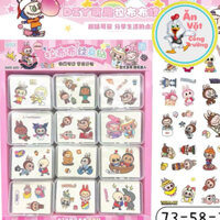 Sỉ lốc 36 hộp x9 tờ hình xăm nước labubu nhiều mẫu xinh, hình dán xăm nước chủ đề labubu