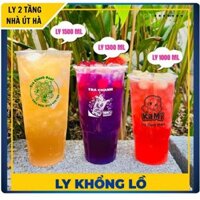 [Sỉ Rẻ] Thùng 500 Ly/cốc nhựa 2 tầng 1300ml khổng lồ kèm nắp phẳng/ nắp cầu đựng trà sữa, trà đào, full topping big size