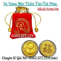 Sỉ Rẻ  Xu Lá Vàng Mèo Thần Tài Mạ Vàng 24k Kèm Túi Phúc- Lộc May Mắn Làm Quà Tặng Ý Nghĩa- Lì Xì Tết 2023 - lá mèo túi phúc,