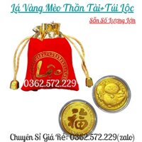 Sỉ Rẻ  Xu Lá Vàng Mèo Thần Tài Mạ Vàng 24k Kèm Túi Phúc- Lộc May Mắn Làm Quà Tặng Ý Nghĩa- Lì Xì Tết 2023 - lá mèo túi lộc