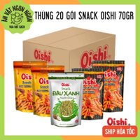 Sỉ thùng snack tôm Oishi xốt tương mật ong, cay nồng, đậu xanh nước dừa date mới (20 gói x 70gram/gói)