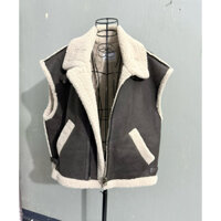 si tuyển Áo khoác  gile da lộn lót lông màu xám rêu phong cách/ Unisex Nam Nữ/ big size 60-75kg