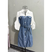 si tuyển Váy đầm jean bò giả yếm phối liền sơ mi trắng kiểu/ kèm belt đai