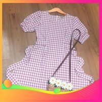 [SIÊU CHẤT] Đầm váy caro hồng cổ vuông v2 (kèm hình thật)