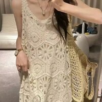 Siêu Cổ Tích Kích Thước Lớn Móc Retro Mori Phong Cách Lớp Đầm Rỗng Đan Váy Dài Nữ Sling Váy Bên Ngoài Áo