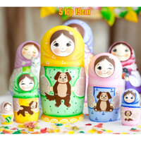 (SIÊU CUTE) BỘ BÚP BÊ NGA MATRYOSHKA 5 LỚP 18CM CAO CẤP "MISA ÔM CÚN NÂU" CỰC ĐẸP VÀ DỄ THƯƠNG