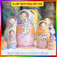 (SIÊU CUTE) BỘ BÚP BÊ NGA MATRYOSHKA 5 LỚP 18CM CAO CẤP "MISA ÔM THỎ TRẮNG" CỰC ĐẸP VÀ DỄ THƯƠNG