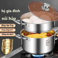 Siêu Dày304Nồi Canh Dày Cấp Thực Phẩm Inox Nồi Hấp Gia Dụng Bếp Từ Đa Chức Năng Nồi Hấp Hai Lớp Lẩu