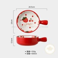[SIÊU ĐẸP] Chảo Sứ Béo Có Tay Cầm Hình Hoa Quả Cực Dễ Thương, An Toàn Sang Trọng, Nhiều Mẫu 600ml - KT 20,5x15x5,5cm