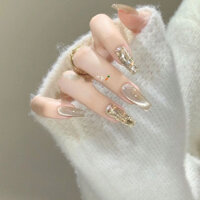 [SIÊU HOT 2024] Hạt thủy tinh kiểu mắt mèo màu sâm panh kim cương làm móng tay có thể đeo được bằng