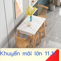 [SIÊU HOT 2024] Kết hợp bàn ghế ăn gấp có thể thu vào hộ gia đình nhỏ bằng gỗ nguyên khối hình chữ