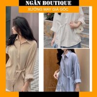 [SIÊU HOT] Áo Sơ Mi Trơn Có Dây Thắt Nơ Eo Chất Đũi Mát (Ảnh Thật) - Ngân Boutiques