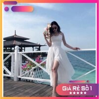 [SIÊU HOT]  Bộ Đầm Maxi Đi Biển Xẻ Tà Quyến Rũ Màu Trắng [Hàng Có Sẵn]