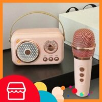 [Siêu Hot] Bộ loa bluetooth MIC karaoke ktv Retro công suất 10W dễ thương - Tiện ích Smart H&T