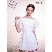 [Siêu Hot] Đầm Body Trắng CổThuyền Vuông Tay Bồng V711