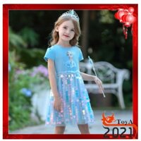 [Siêu Hot] Đầm xòe in hình công chúa Elsa dành cho bé gái màu hồng