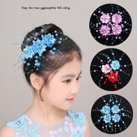 [Siêu Hot]  Kẹp tóc hoa thủ công mới cho trẻ em và bé gái, phụ kiện tóc đính cườm, mũ biểu diễn múa