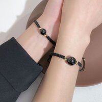 [Siêu Hot]  Vàng tự nhiên obsidian cặp đôi vòng tay nữ handmade dây bện chuyển hạt sinh viên người