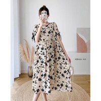 Siêu Hot-Váy Bầu Công Sở, Màu Trắng hoạ tiết hoa , Đầm Dáng Babydoll Nữ xòe xinh,Đầm Bầu thiết kế Freesize 40-84kg