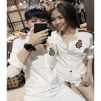 [SIÊU PHẨM] Áo Sơ Mi Cặp Đôi Viền Tay Thêu Logo Cao Cấp | Áo Đôi Nam Nữ Tình Nhân Đẹp