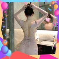 [SIÊU PHẨM] Đầm body đan dây lưng tay dài thời trang nữ