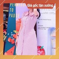 [SIÊU PHẨM] Đầm caro hồng cổ sen (kèm hình thật)