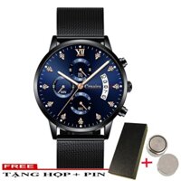 (SIÊU PHẨM) Đồng Hồ Nam Chạy 6 Kim CRNAIRA Japan mặt Đính Đá_ Kim Phát Sáng Ban Đêm Dây Thép Mành Cao Cấp_FULL BOX