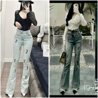🔥Siêu phẩm🔥 Quần jeans ống loe lưng cao dài 100cm thêu xịn🔥KLii jeans sẵn sll