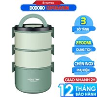 [SIÊU RẺ - BH 1NĂM] Hộp Cơm Văn Phòng 3 Tầng lồng inox cao cấp 2200ml, camen cơm bảo hành 1 năm