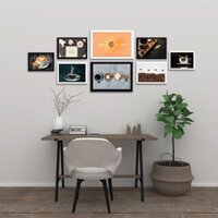 [Siêu rẻ] Bộ 8 khung ảnh treo tường kèm hình "Coffee" TTK127 - tặng vòng phong thủy
