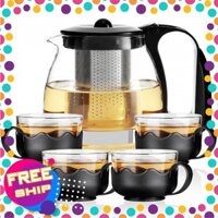 [SIÊU RẺ] Bộ Ấm Pha Trà TEDA Tặng Kèm 4 Ly Trà Cao Cấp Có Lưới Lọc Cao Cấp Bọc Nhựa Chống Nóng