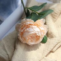 Siêu rẻ-Hoa giả-Hoa hồng lụa cao cấp dài 28cm bông to 9cm trang trí nội thất, phòng khách, văn phòng, sự kiện - Cam nhạt