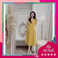 "Siêu rẻ" VÁY ĐẦM SUÔNG MÀU VÀNG DỰ TIỆC 3 CÚC CAO CẤP  - HANA SHOP