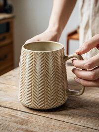 [Siêu Sale] Alley End〖Cup bụng to 760ml〗Cốc văn phòng lớn dập nổi kiểu cổ điển Ly cà phê gốm Liling