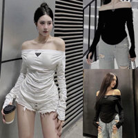 (siêu sale ) Áo trễ vai Nữ Chất Liệu Thun Tăm hình Tam Giác trước ngực Sang Chảnh Đi Chơi Dự Tiệc