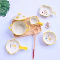[Siêu Sale] Bộ Bát Sứ Ăn Dặm Kiểu Nhật Họa Tiết Cừu Vàng Dễ Thương [Dahamart - Siêu Thị Ăn Dặm]