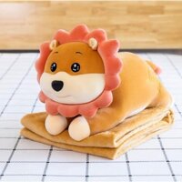 [Siêu sale] Bộ chăn gối văn phòng 2 trong 1, gấu bông kèm chăn hình thú mẫu sư tử chất lượng