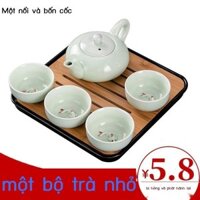 [Siêu Sale] Bộ trà Kung Fu một ấm bốn tách, phong cách Nhật Bản sang trọng nhẹ nhàng, khay trà gốm,