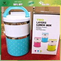 [Siêu Sale] Cà Mên Chấm Bi Ruột INOX 2 Ngăn Size To 14cm - Cà Men Đựng Đồ Ăn Siêu Tiện Dụng