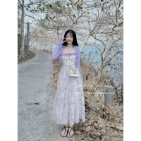 {SIÊU SALE GIẢM GIÁ SỐC}  Đầm maxi đi biển 2 dây chất lụa hoa  bèo ngực kèm khoác ngoài cực xinh cho chị em
