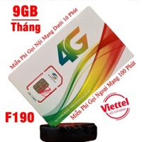 [SIÊU SALE] Sim 4G Viettel Miễn Phí gọi nội mạng dưới 10 phút - Tặng 9GB Tháng