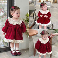 [Siêu Sale] Váy nhung Noel - Tết dài tay đính kim tuyến chất nhung mềm mịn cho bé gái từ 8-20kg