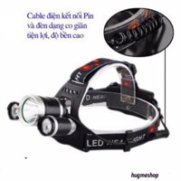 Siêu Sáng) Đèn Pin Đội Đầu 3 Bóng Led T6- Kèm 2 Pin, Kèm Sạc