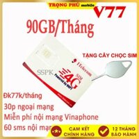 Siêu Sim 3G V77 một tháng 90Gb Trọng Phú mobile