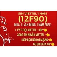 Siêu sim Viettel 12F90 Dùng cả năm không cần nộp tiền Chuẩn 365 ngày