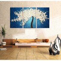 Siêu sốc bộ ba tranh treo tường tranh canvas 3D ốp khung fomec cao cấp hoa mai trắng