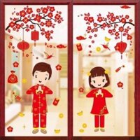 [SIÊU_HOT] Decal dán kính Combo 2 tranh cành đào đỏ và cặp đôi